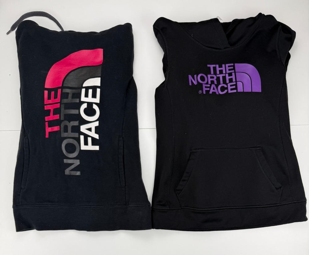 The North Face Womens Small Hoodie Lot 2 Black Purple Pink Logo Pullover